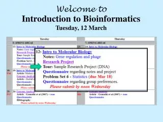 Introduction to Bioinformatics Tuesday, 12 March