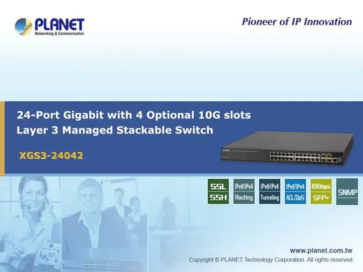 24 port gigabit with 4 optional 10g slots layer 3 managed stackable switch