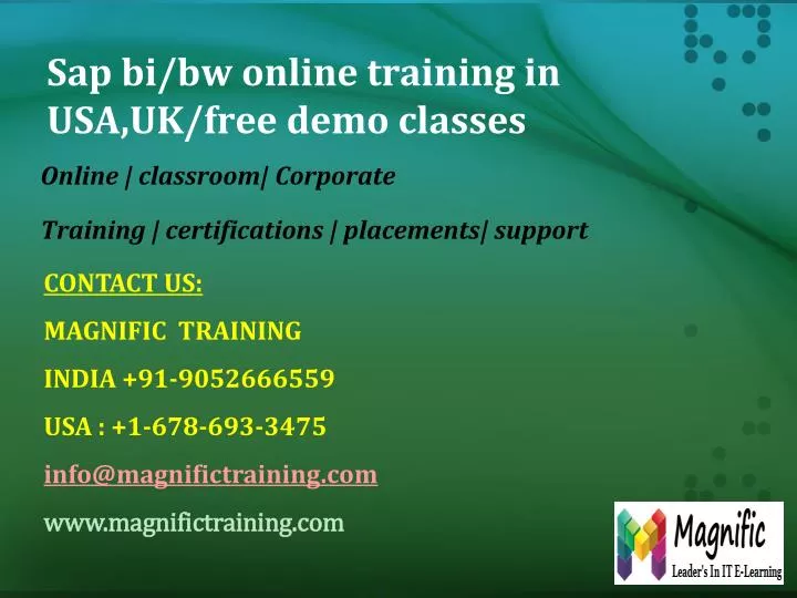 sap bi bw online training in usa uk free demo classes