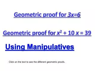 Geometric proof for x 2 + 10 x = 39