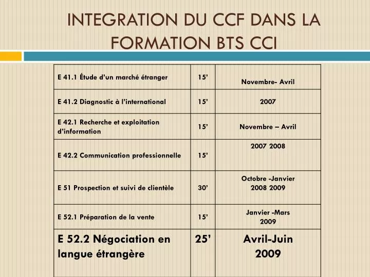 integration du ccf dans la formation bts cci