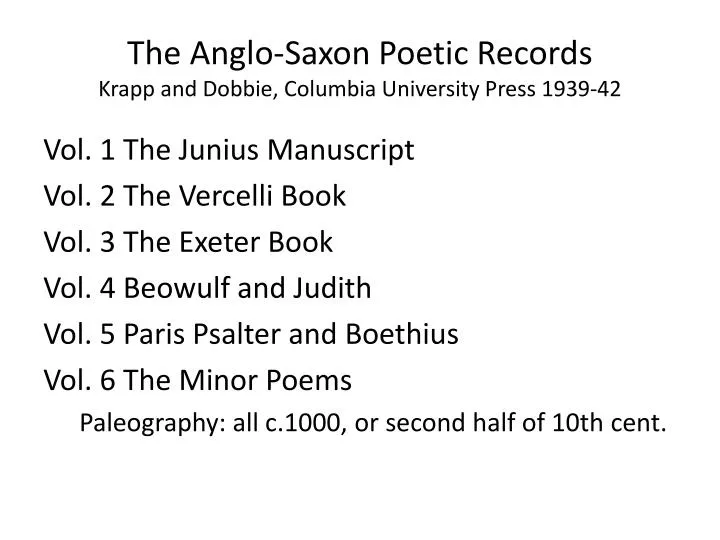 the anglo saxon poetic records krapp and dobbie columbia university press 1939 42