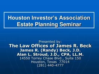 Houston Investor’s Association Estate Planning Seminar