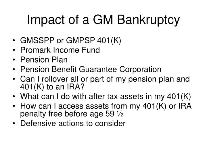 impact of a gm bankruptcy