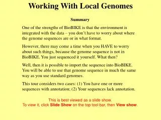 Working With Local Genomes