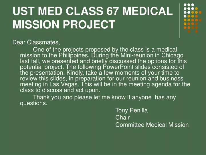 ust med class 67 medical mission project