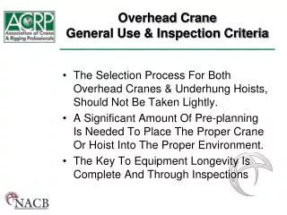 Overhead Crane General Use &amp; Inspection Criteria