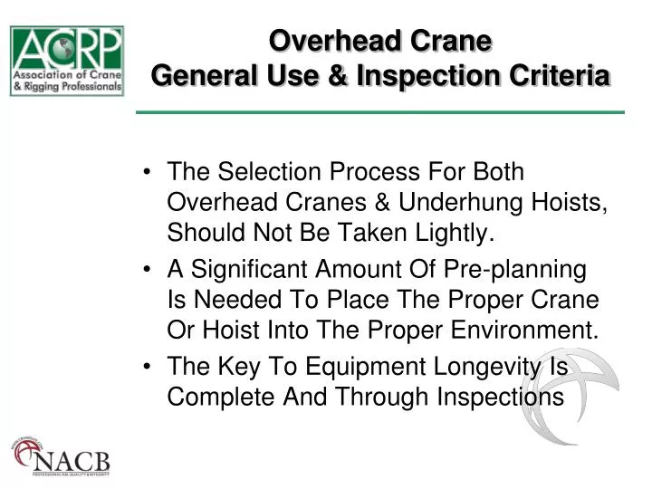 overhead crane general use inspection criteria