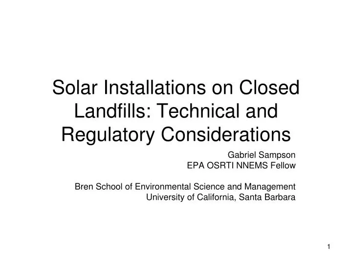 solar installations on closed landfills technical and regulatory considerations