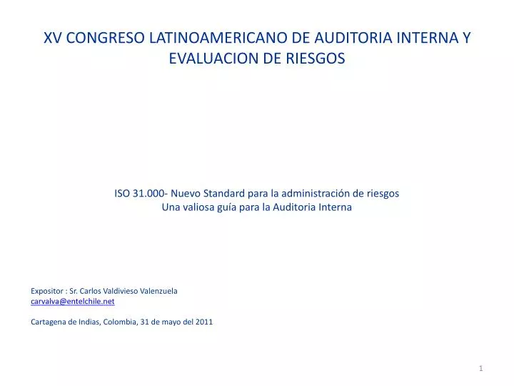 xv congreso latinoamericano de auditoria interna y evaluacion de riesgos