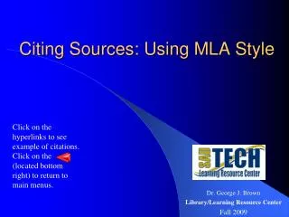 Citing Sources: Using MLA Style