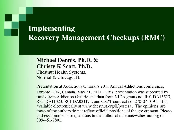 implementing recovery management checkups rmc