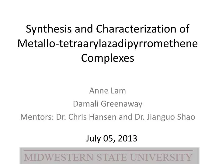 synthesis and characterization of metallo tetraarylazadipyrromethene complexes