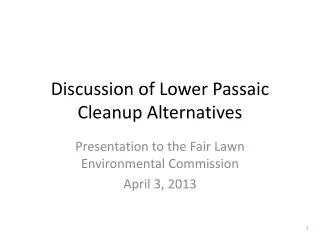 Discussion of Lower Passaic Cleanup Alternatives