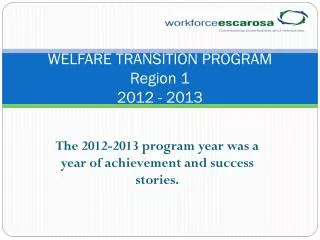 WELFARE TRANSITION PROGRAM Region 1 2012 - 2013