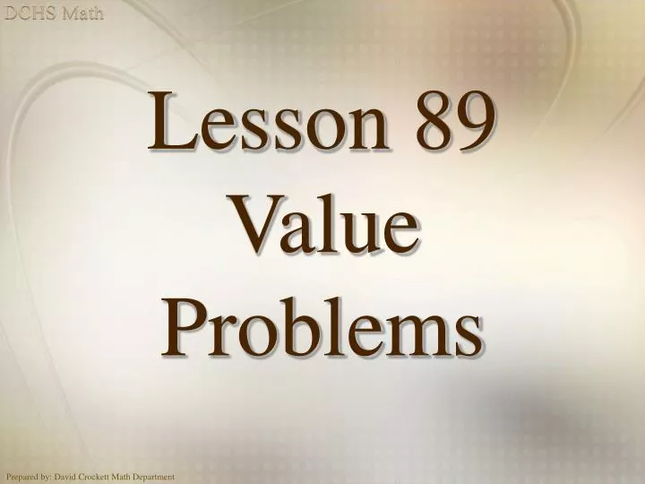lesson 89 value problems