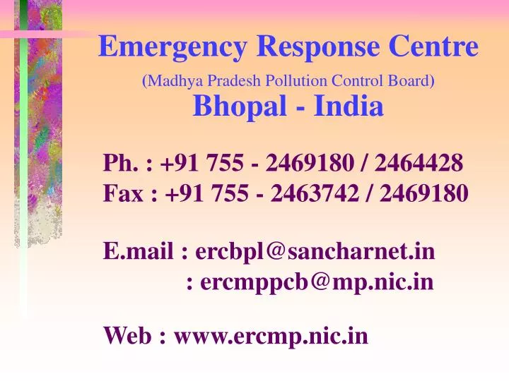 emergency response centre madhya pradesh pollution control board bhopal india