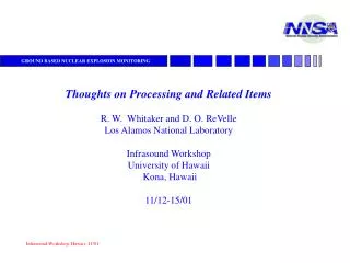 Thoughts on Processing and Related Items R. W. Whitaker and D. O. ReVelle