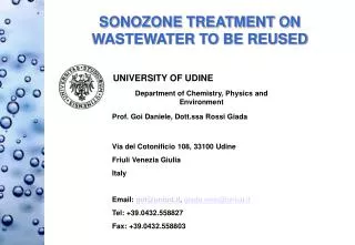 SONOZONE TREATMENT ON WASTEWATER TO BE REUSED