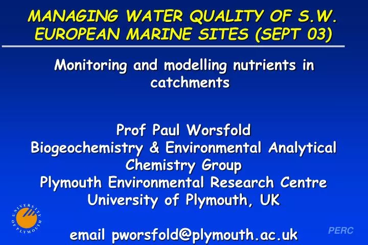 managing water quality of s w european marine sites sept 03