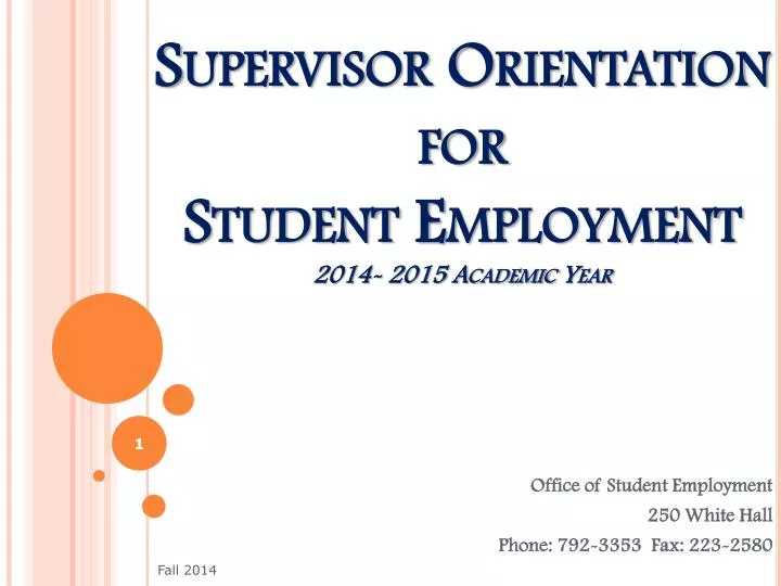 supervisor orientation for student employment 2014 2015 academic year