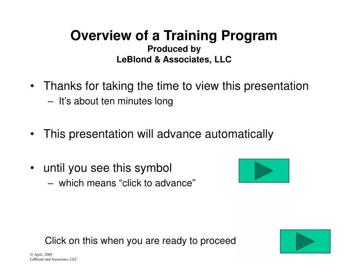 overview of a training program produced by leblond associates llc