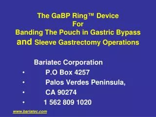 Bariatec Corporation P.O Box 4257 Palos Verdes Peninsula,