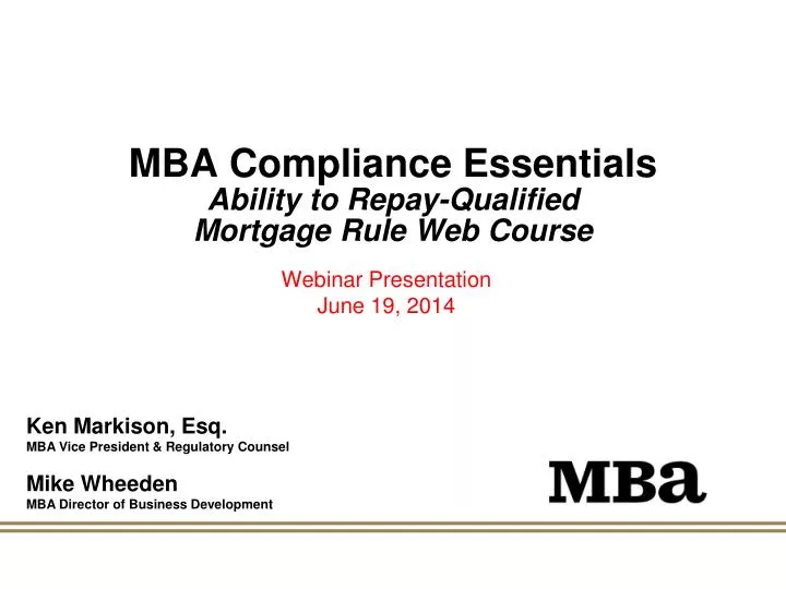 mba compliance essentials ability to repay qualified mortgage rule web course