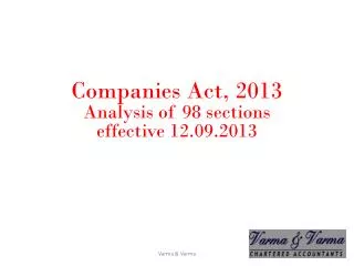 Companies Act, 2013 Analysis of 98 sections effective 12.09.2013