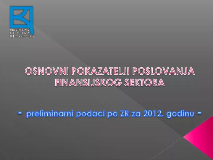 osnovni pokazatelji poslovanja finansijskog sektora preliminarni podaci po zr za 2012 godinu