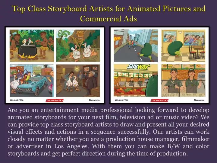 top class storyboard artists for animated pictures and commercial ads
