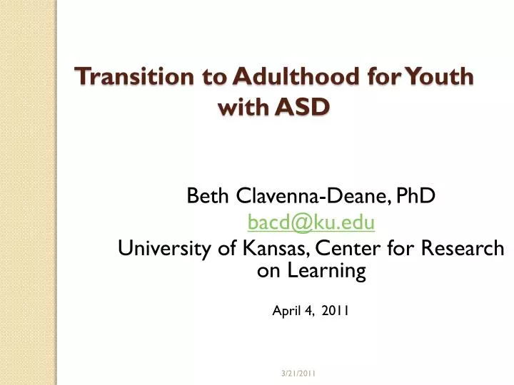 transition to adulthood for youth with asd