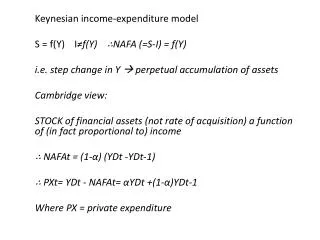Keynesian income-expenditure model S = f(Y) I ?f (Y) ?NAFA (=S-I) = f(Y)