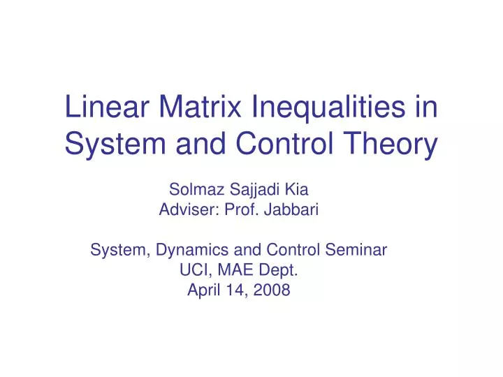 linear matrix inequalities in system and control theory