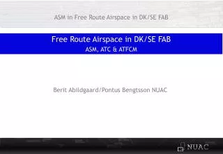 Free Route Airspace in DK/SE FAB ASM, ATC &amp; ATFCM