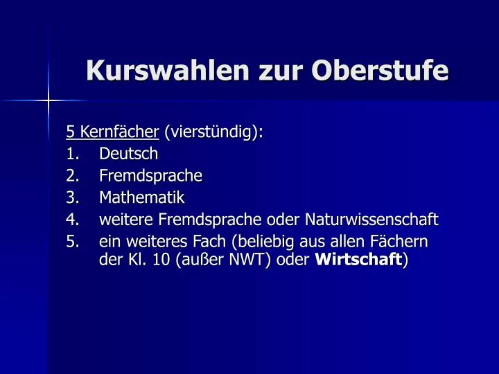 kurswahlen zur oberstufe