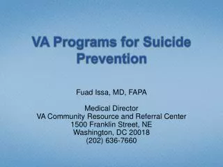 VA Programs for Suicide Prevention