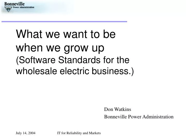 what we want to be when we grow up software standards for the wholesale electric business