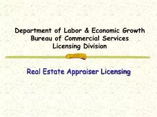 Department of Labor &amp; Economic Growth Bureau of Commercial Services Licensing Division