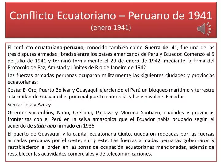 conflicto ecuatoriano peruano de 1941 enero 1941