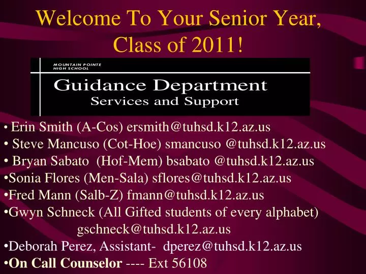 welcome to your senior year class of 2011