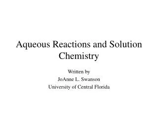 Aqueous Reactions and Solution Chemistry