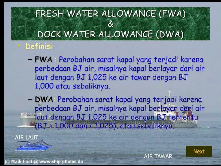 fresh water allowance fwa dock water allowance dwa