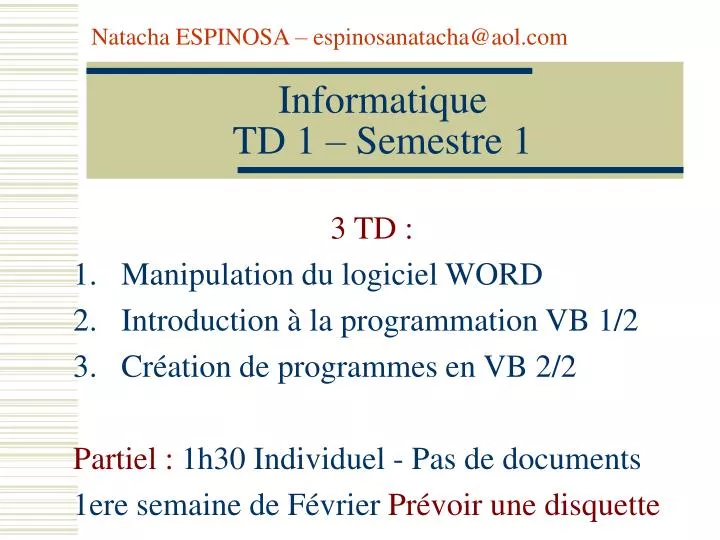 informatique td 1 semestre 1