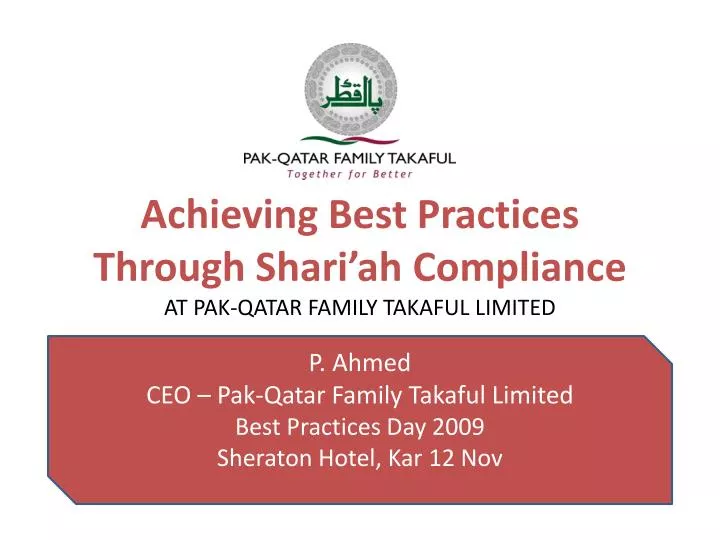achieving best practices through shari ah compliance at pak qatar family takaful limited