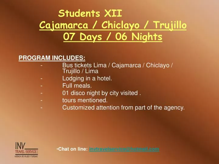 students xii cajamarca chiclayo trujillo 07 days 06 nights
