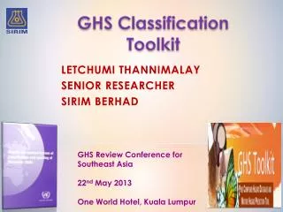 Letchumi Thannimalay Senior Researcher SIRIM Berhad