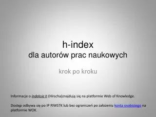 h index dla autor w prac naukowych