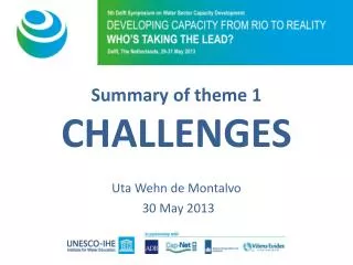 Summary of theme 1 CHALLENGES Uta Wehn de Montalvo 30 May 2013