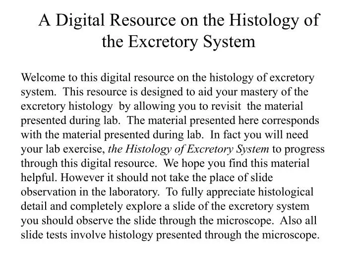 a digital resource on the histology of the excretory system